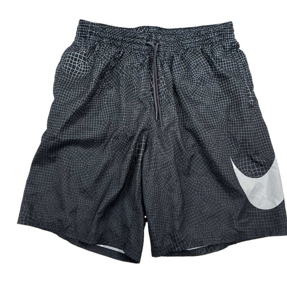Nike Grid Swoosh Breaker Swim Trunks Shorts Black White Geometric Men’s L